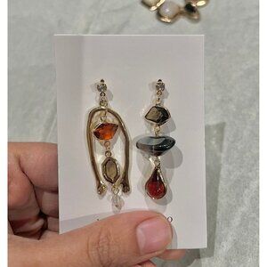 Dainty Chunky gold earrings , large mismatched , vintage style orange boho